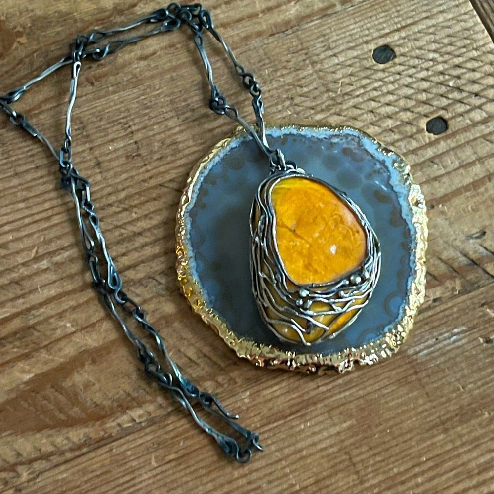 Vintage European Baltic Amber and Sterling Silver Necklace - One Of A Kind!